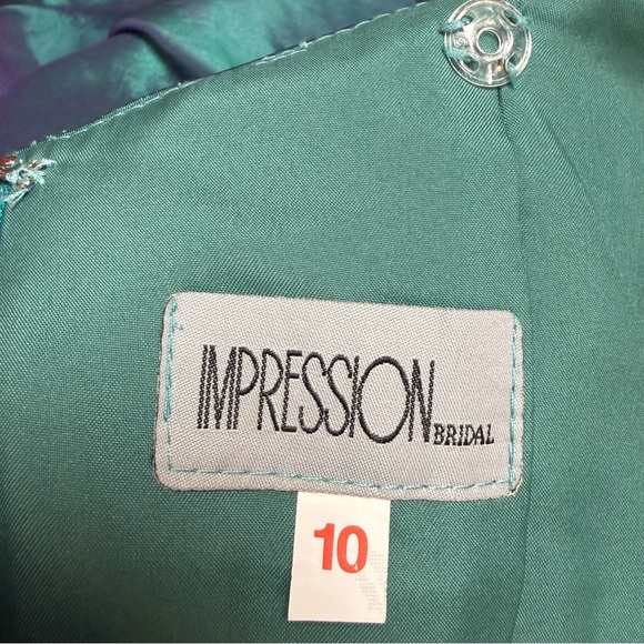 Impression Bridal Prom Dress Size 10 Teal Iridescent Taffeta Y2K Formal Sorority - Picture 8 of 16